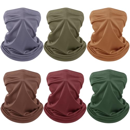 Geyoga 6 Pieces Summer UV Protection Cooling Neck Gaiter Face Clothing Neck Gaiter Mask Scarf Sunscreen Breathable Bandana - color: Earth Tones