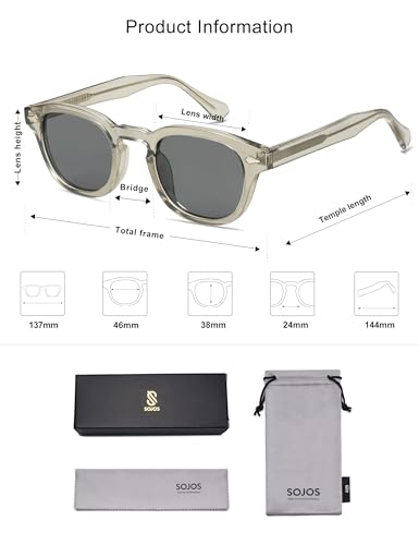 SOJOS Retro Small Round Sunglasses for Men Women Trendy Circle Style UV400 Lenses Unisex Sun Glasses SJ2251 - color: Crystal Grey/Grey