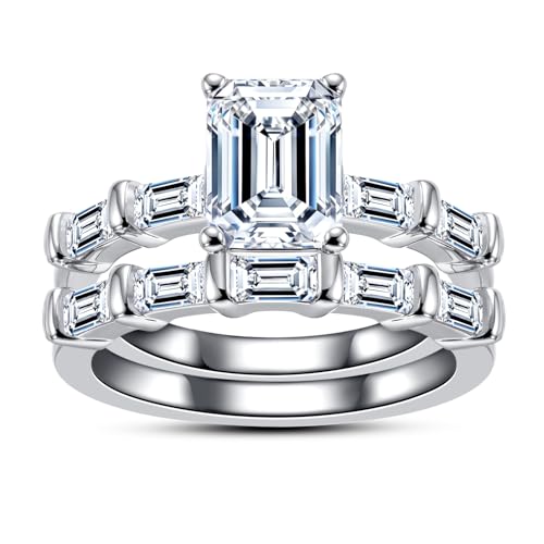 Oval/Pear/Cushion Cut Moissanite Wedding Ring Set D Color VVS1 Clarity 925 Sterling Silver Engagement Promise Anniversary Rings Bridal Sets for Women with Certificate - style: 3.8cttw Emerald Cut