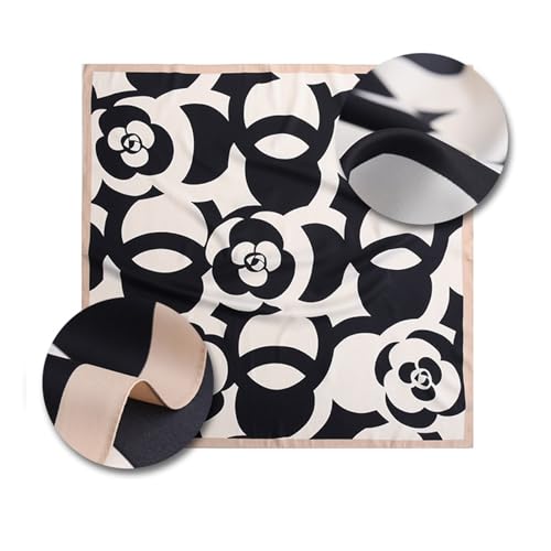 Women's Square Silk Like Head Scarf Large 35 inch Silk Feeling Hair Wrapping Satin Scarves for Sleeping Bandanas - color: A004-1 Twill Flower Rice White
