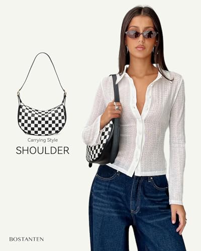 BOSTANTEN Purses for Women Crescent Crossbody Bag Vegan Leather Shoulder Hobo Handbag Adjustable Strap - color: Small Black White