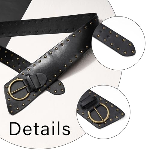 MILAKOO Vintage Punk Leather Waist Belt for Women 80s Goth Costume Cinch Belts Ladies Western Belt for Jean - color: C1: Black