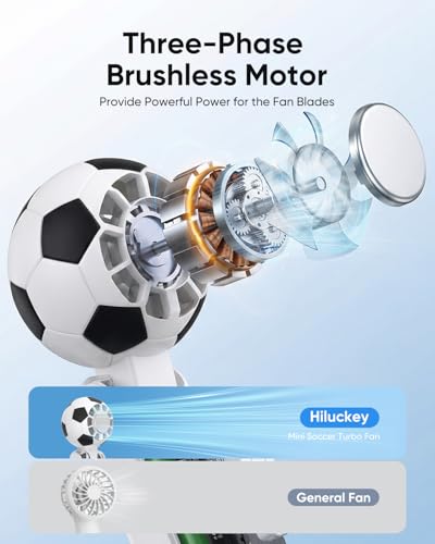 Hiluckey Portable Handheld Turbo Fan with Ice Cooler, 5 Gear Wind, Soccer-Shaped Mini Personal Fan, 6000mAh Football Rechargeable Pocket Fan for Travel/Outdoor/Office, 180° Adjustable (White) - color: White