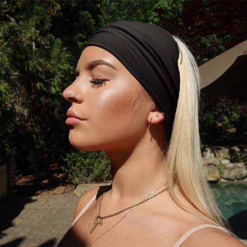 AQOKKA Extra Wide Headbands for Women Large Turban Headband Non Slip Boho Elastic Hairband Hair Twisted Knot Head Bands Accessories - color: 4 Pcs E: Beige, Black, Coffee, Grey