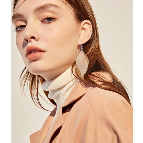 ANXIN boho unique Leather Earrings 2 Layered Lightweight Faux Leather Leaf Earrings Layered Design Drop Earrings Gift for Women - color: Style H
