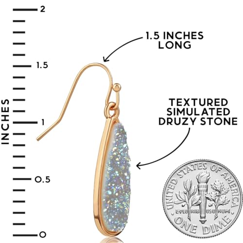 Teardrop Dangle Earrings for Women with Simulated Druzy Stones, in Gold or Rose Gold Tone - color: Gold - Light Blue Stone