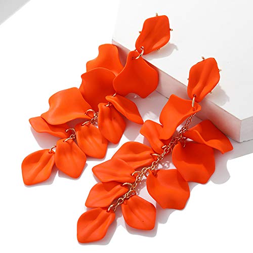 Long Acrylic Rose Petal Earrings Dangle Exaggerated Flower Earrings Drop Statement Floral Tassel Earrings for Women - color: Long Acrylic Rose Petal Earrings-Orange