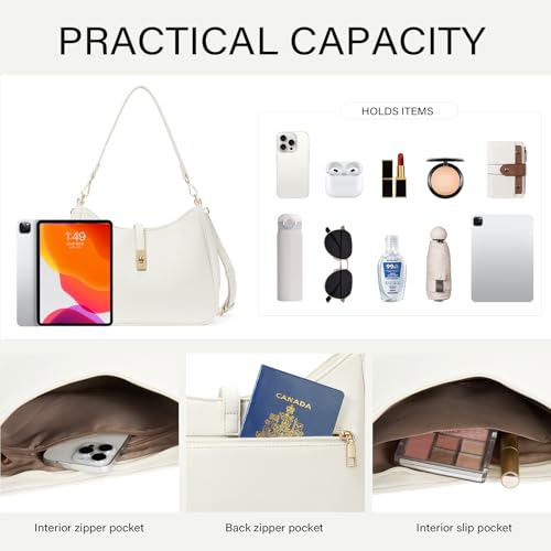 CLUCI Hobo Bags for Women, Vegan Leather Tote Handbag, Water Repellent Shoulder Purses, Crossbody Bag with Adjustable Strap - color: C-white-large