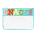 DYSHAYEN Chenille Letter Clear Zipper Pouch for Travel,Nylon Clear Cosmetic Bag,Makeup Travel Bag for Women Girls 11.8 Inches x 8.2 Inches - color: Green-Snacks