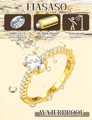 FIASASO Gold Rings for Women Non Tarnish - 5Pcs Dainty Stackable Rings 14K Gold Plated Cubic Zirconia Stacking Rings Non Tarnish Waterproof Minimalist Thin Stack Ring Size 5 6 7 8 9 10 - color: 14K Gold Plated