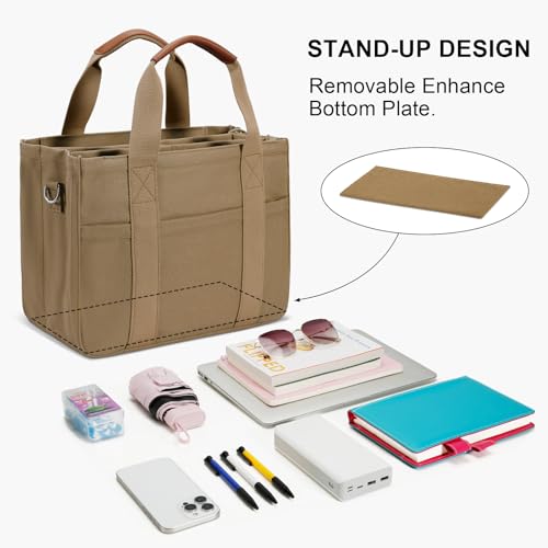 KKXIU Canvas Tote Bag for Women with Zipper and Compartments Crossbody Large Bible Messenger Purse Bag With Pockets | Canvas - color: Brown, size: Large