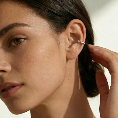 SLUYNZ 925 Sterling Silver CZ Cuff Earrings for Women Small Hoop Earrings No Piercing Cartilage Earrings - color: C-Rose Gold Plated