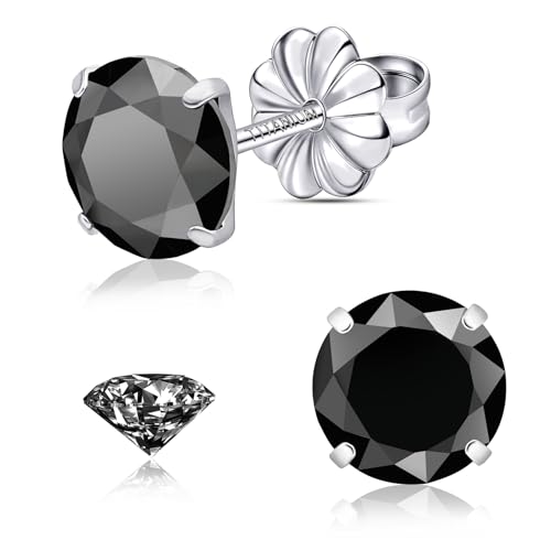 Moissanite Stud Earrings, G23 Hypoallergenic Titanium Stud Earrings for Women Men, Round Cut D Color VVS1 Clarity 18K White Gold Palted Multicolor Moissanite Jewelry, 0.6CT-3.0CT - color: Black, size: (1.5ct*2)-7.5mm-3.0 Carat