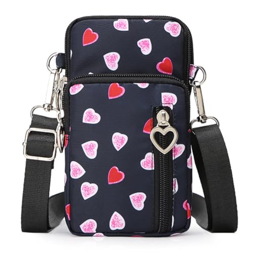 JANKS Small Crossbody Bag for Women - Mini Phone Purses with Crossbody Strap and Wallet - Nylon Arm Bag - color: C-cute Heart