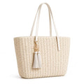 YXILEE Straw Bags For Women | M Size Travel Straw Totes Bag Woven Summer Handmade Shoulder Bag Handbag - color: White