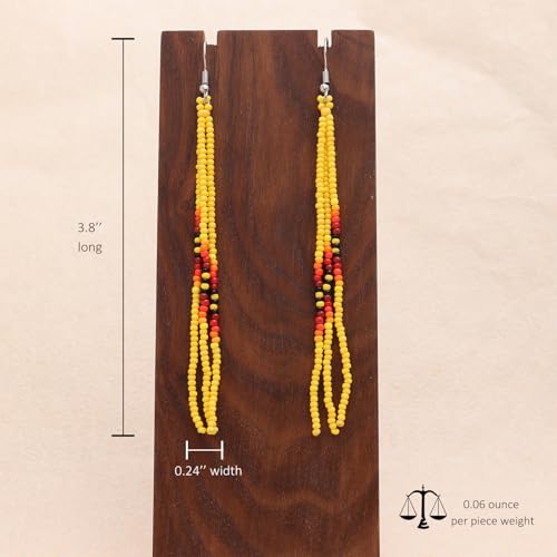 Native Long Beaded Tassel Earrings for Women, Boho Handmade Colorful Beads Statement Dangle Earing Prom Jewelry Gift. - color: Yellow