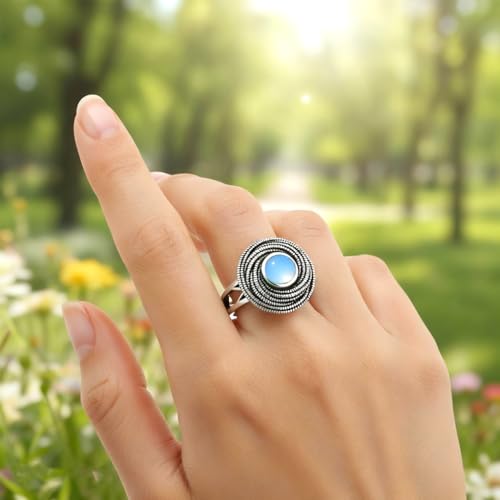 Mulit Circle Cross Lines Thick Top Jade Gem Ring,Silver Plated Cocktail Party Ring,Statement Ring Jewelry Gift for Women - color: RIng_D Empty Blue