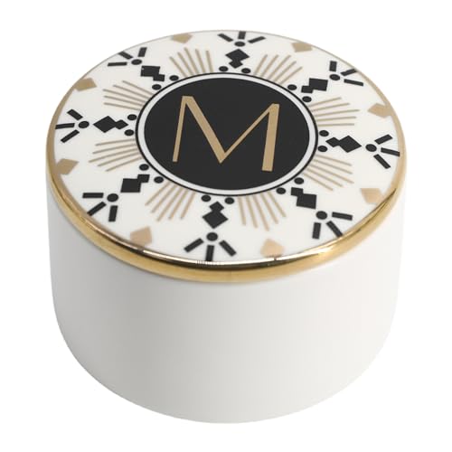 COLLECTIVE HOME - Monogram Jewelry Box, Bohemian Ceramic Trinket Box, Storage for Necklace Ring Bracelet Keys, Birthday Mother's Day Christmas Gift for Women, 3.25" x 2.5" (M) - color: M