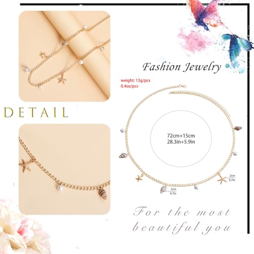 Boho Pearl Shell Waist Body Chain Starfish Conch Belly Chain Beach Bikini Body Chain Ocean Trinkets Waist Chain Belt - color: Gold