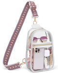 PACKISM Clear Sling Bag Stadium Approved - Clear Bag for Stadium Events & Holographic Bag for Music Festivals Jacquard Strap - color: 02_white