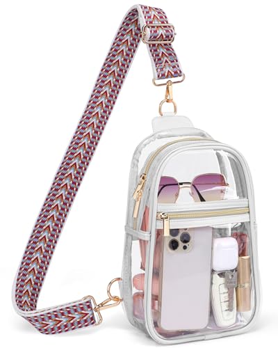 PACKISM Clear Sling Bag Stadium Approved - Clear Bag for Stadium Events & Holographic Bag for Music Festivals Jacquard Strap - color: 02_white