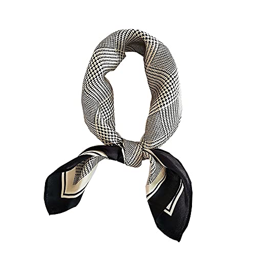 FONYVE 100% Mulberry Silk Scarfs for Women-Lightweight Square Satin Head Scarf-Small Silk Hair Scarf for Sleeping 21"x21" - color: 05 Houndstooth
