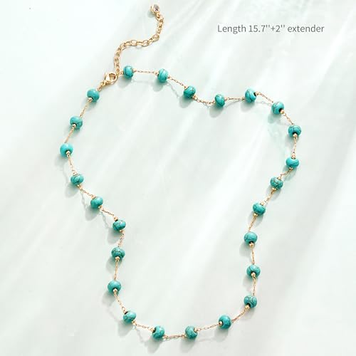 Created Turquoise Necklace for Women 14K Gold Plated Beaded Heart Choker Boho Necklaces Handmade Beach Summer Everyday Western Jewelry Gifts - color: Gold Chain, style: Bead