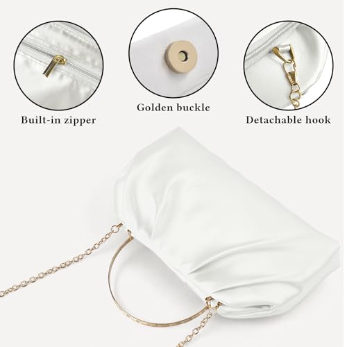 ERKOON Clutch Purse for Women Elegant Pleated Evening Bag Crossbody Shoulder Handbag Envelope Bag with 2 Detachable Chain - color: White