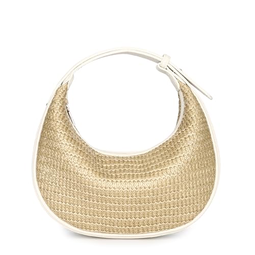 Herald Straw Crossbody Bag for Women Beach Woven Hobo Handbag Summer Chic Crescent Shoulder Purses with Adjustable Strap - color: Beige