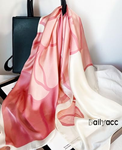 Dailyacc Hair Bandanas Scarf For Women Lightweight Fashion Neck Silk Satin Head Scarves For Sleeping Handbags Scarf - color: 14-pretty in Pink/27.5*27.5in