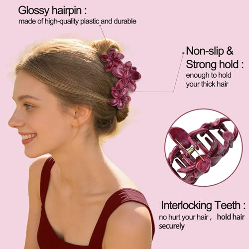 4Pcs Cute Hawaiian Flower Claw Hair Clips for Women Burgundy Plumeria Large Claw Clips for Thick Thin Hair Dark Purple Beach Hair Accessories for Women and Girls - color: 11-Colorful