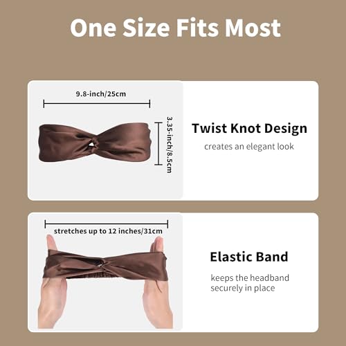 ZLYC Mulberry Silk Headband Elastic Twist Knotted Head Bands for Women's Hair, Solid Coffee - color: Solid Coffee