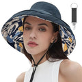 vidsel Womens Sun Hats Wide Brim Reversible Bucket Cotton Hat Packable Summer Travel Cap with Hat Clip,UV Protection - color: Navy Blue2, size: Medium