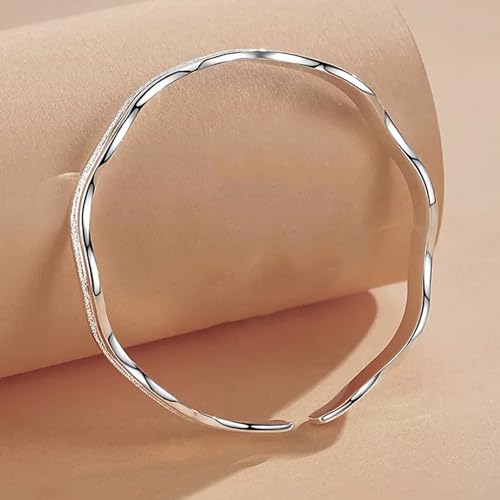 925 Sterling Silver Bracelets Open Adjustable Bangle Bracelet Teardrop Water Drop Cuff Bangles for Women - color: Pattern 10