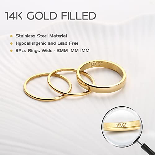 Jstyle 14K Gold Filled Stacking Rings for Women, Minimalist Stackable Gold Rings, Dainty Non Tarnish Pinky Thumb Statement Thin Band Rings Set, Comfort Fit 1mm 3mm