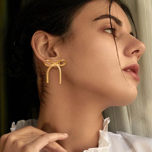 Gold Silver Bow Drop Earrings for Women Long Tassel Chain Bow Earrings Ribbon Bowknot Dangle Earrings Jewelry Gifts - color: Gold Bow H