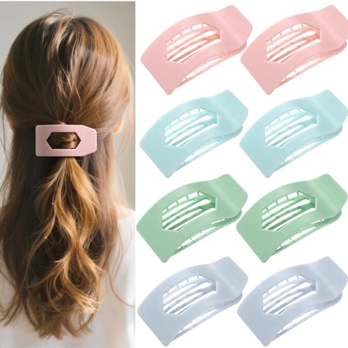 8 Pack Pastel Flat Hair Clips for Girls – Large Cute Glossy No-Slip Claw Clips for Thick & Thin Hair in Pink, Blue, Green, Purple, Soft Color Aesthetic Hair Accessories for Teen or Preppy Style - color: Colorful