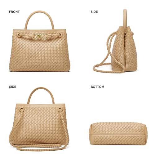 Woven Tote Bag Womens Purse: Vegan Leather Shoulder Handbags - Fashion Summer Beach Tote Bags - Large Travel Totes - color: A4 Medium Apricot
