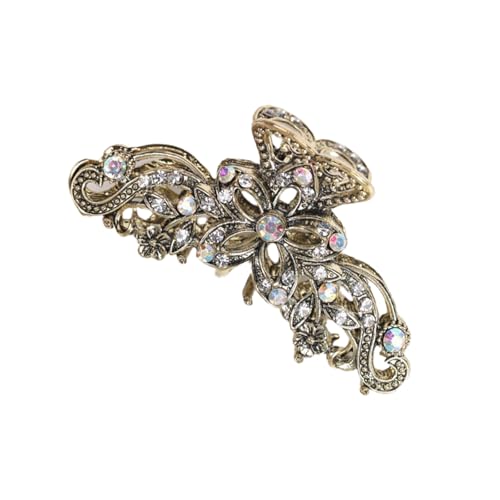 Fancy Hair Claw Jaw Clips Pins For Womens, Vintage Rhinestone Crystal Flowers Hair Barrette for Thick Hair Accessories White Silver - color: gold