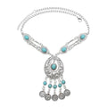 Bethynas Bohemian Ethnic Tribal Chunky Necklace Multilayer Long Tassel Turquoise Statement Neck Chain Retro Coin Gemstone Exaggerated Costume Accessories for Women - color: F-Blue