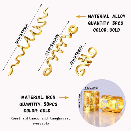 53 Pcs Gold Hair dreadlock hair beads hair jewelry for braids accessories for Women Men Hair Accessories Styling Tools US189