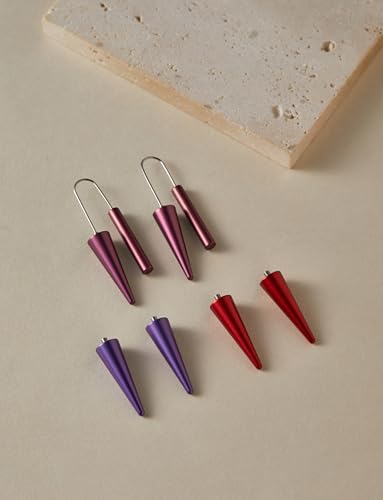 Trendy Dangle Earrings Set for Women, Colorful Aluminum Drop Earrings, 6 Pcs DIY Interchangeable Conical Beads, Lightweight Titanium Ear Hooks, Hypoallergenic and Not Easy To Fade - color: Wine red Red Purple