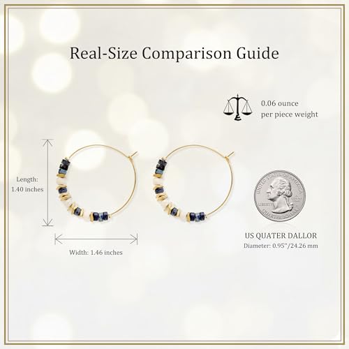 Natural Stone Beaded Hoop Earrings for Women, Boho Handmade Lightweight Hypoallergenic Trendy Summer Beach Accessories Fashion Jewelry Gift - color: Navy Blue