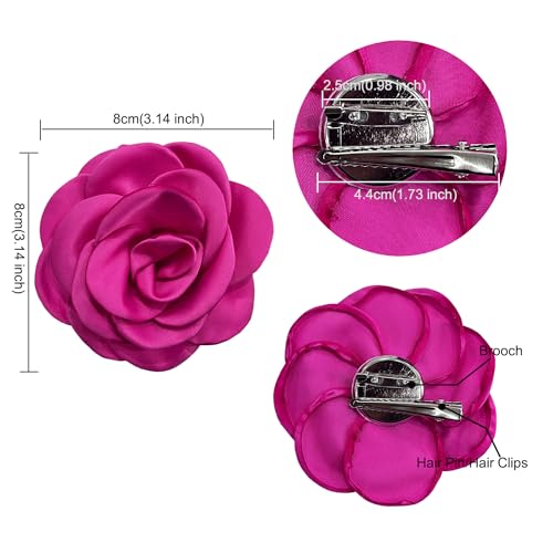 Sanrich Women's Brooches 4pcs Rose Flower Hair Clip Mexican Hair Flowers Clips Hairpin Brooch Tea Party Hats Headpieces (hot pink) - color: hot pink