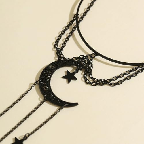 Dainty Black Upper Arm Cuff Bracelet for Women, Gothic Halloween Sexy Lace Harness Armlet Adjustable Upper Arm Chain Bangle Arm Band for Women - color: Moon