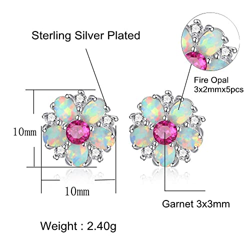 CiNily Flower Earrings,Opal Stud Earrings Sterling Silver or White Gold/Rose Gold Plated Ladies Flower Stud Earrings Cute Unique Earrings for Girls - color: red