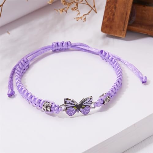 Butterfly Bracelets for Women Colorful Charm Woven Adjustable Strings Butterfly Bracelets Cute Handmade Boho Adjustable Braided Rope for Couple Women Friendship BFF Party Family Jewelry - color: purple