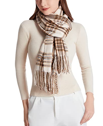 Wander Agio Women's Fashion Long Shawl Big Grid Winter Warm Lattice Large Scarf - color: Fine Plaid Beige 10