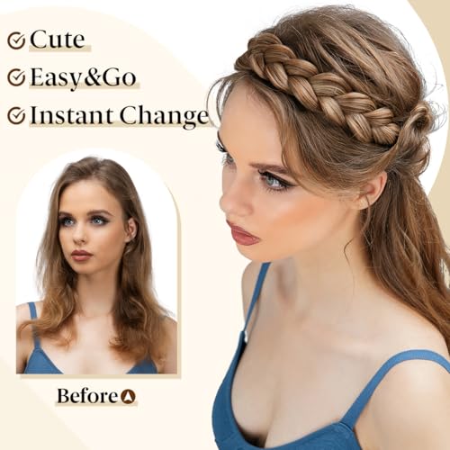 CJL HAIR 2PCs Braided Headbands Hair Piece for Women Synthetic Hair Hoops Head Bands Handmade Braid Hairband Accessories Elastic Stretch Headwrap Middle Grey - color: 2PCS-Middle Grey