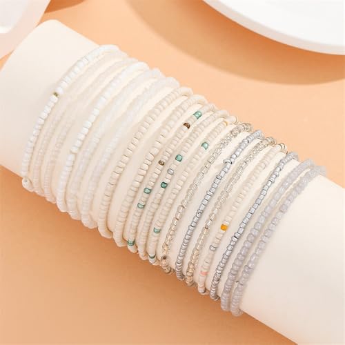 Fuqimanman2020 18Pcs Boho Stackable Beaded Bracelets for Women Colorful Handmade Multilayered Rice Beads Anklets Set Summer Beach Bohemian Jewelry Gift - color: Style 1 White